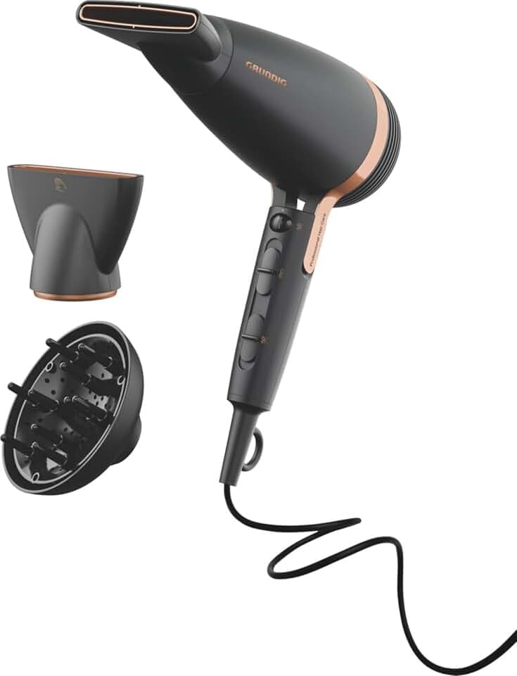 Grundig - HD 8080 Haartrockner - 2300 W Leistung - Ionic-Funktion, Keramik-Pflege, Smart Sensor - Profi AC-Motor, Kaltstufe, Turbo-Modus - 3m Kabel Schwarz/Rose Gold