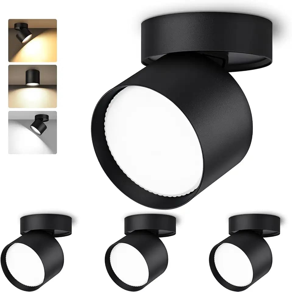 GeyouLux 3CCT LED Aufbauspot Schwenkbar Ø82×80mm Deckenspots Schwarz 4Pcs