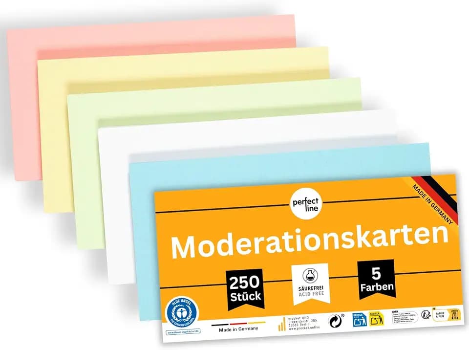 perfect line - 250 Moderationskarten, Light-Farben, Recycling-Karton 20 x 10,5 cm, Premium Qualität, Extra-Stark, Made in Germany, Blauer Engel zertifiziert