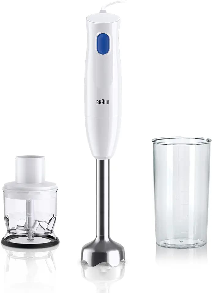 Braun MultiQuick 1 - Leichter Stabmixer mit Zerkleinerer für Suppen, Smoothies & Babynahrung, 600ml Messbecher, 450W, Weiß (MQ10.201MWH)