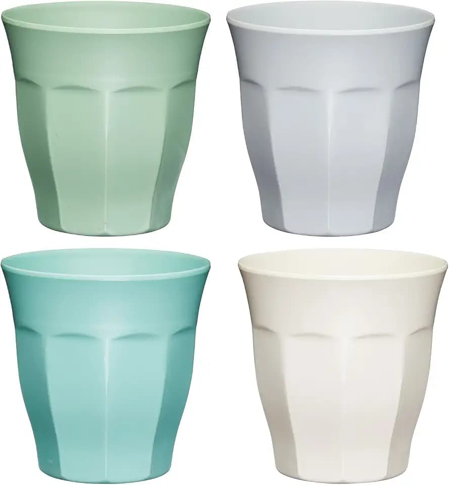 KitchenCraft Colourworks Becher Geschirrset, 4-teiliges Gläser Set, Unzerbrechliche Camping Becher aus Melamin, Picknick und BBQ Gläser in 4 Pastellfarben, Outdoorgeschirr, 280 ml