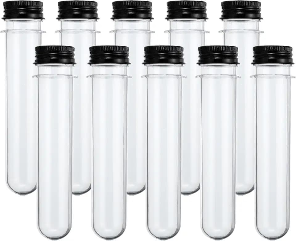 PATIKIL 40 ml Reagenzgläser 10 Stück 5,51x0,98" Kunststoff-Klare Rundboden-Reagenzgläser mit Verschlüssen für Perlenparty Süßigkeiten Badesalz wissenschaftliche Experimente Schwarz