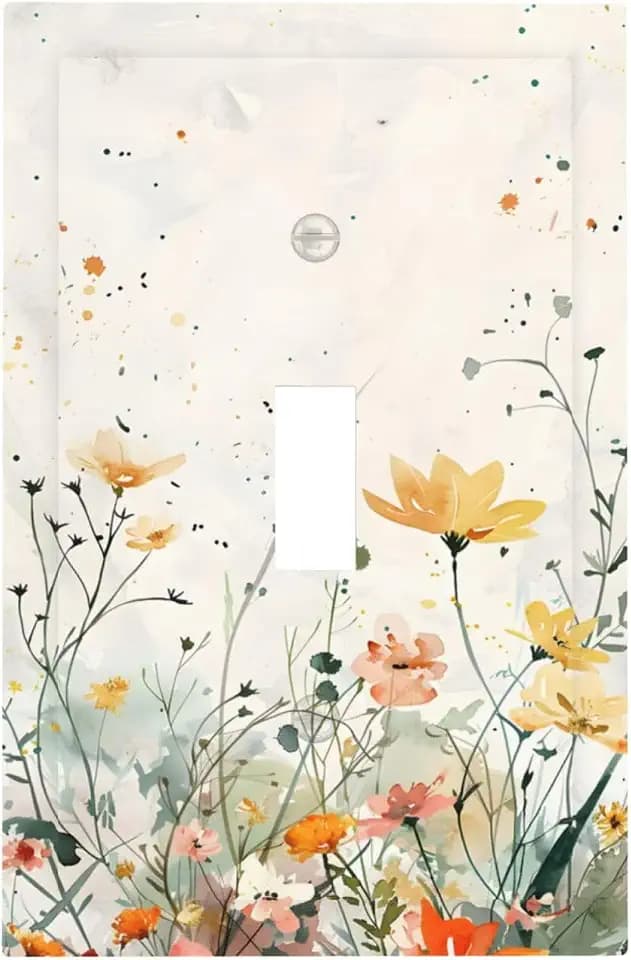 Watercolor Wildflowers Floral Ink Painting Decorative Light Switch Cover 1 Gang Single Toggle Device Electrical Faceplate Switchplates Decorator Outlet Wall Plate for Bedroom Living Room Decor