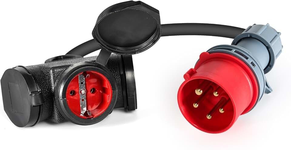 Starkstrom Adapter, CEE Stecker Kupplung 16A 400V auf 3x230V Kupplung 3x2,5mm² Starkstrom Verlängerungskabel, IP44 für Caravan-Yacht Camping Kabel