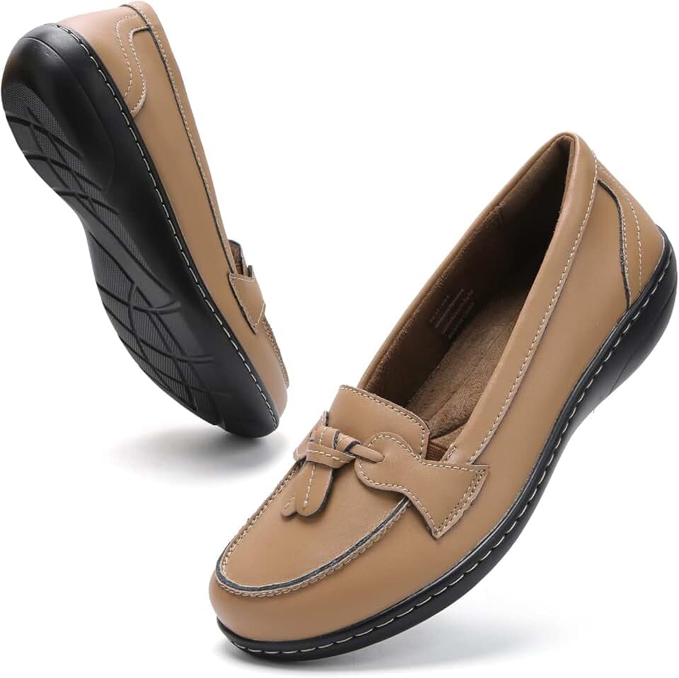 Maichal Loafers for Women Slip On Comfort Leather Dressy Shoes with Tassel