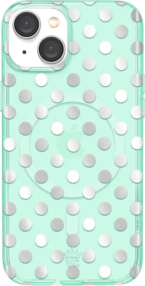 VELVET CAVIAR for iPhone 15 Plus Case - Compatible with MagSafe - 10ft Drop Tested - Mint Chrome Polka Dot