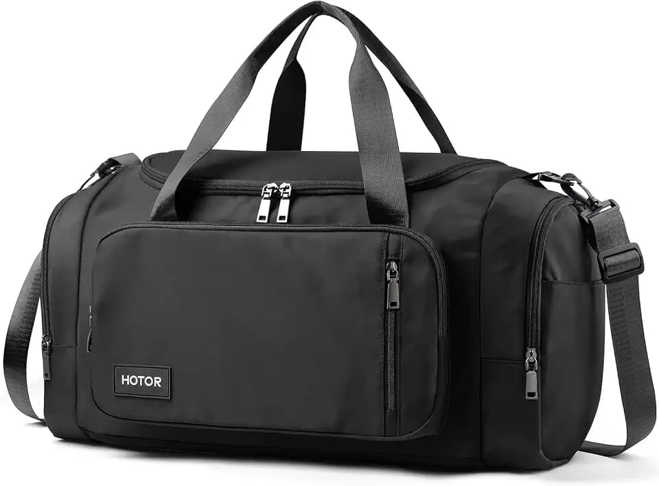 HOTOR Gym Bag, Duffle Bag with Shoe Compartment, Black 20.5x11x10.6 Inch