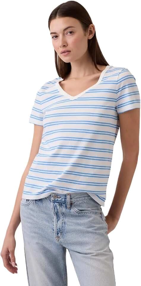 Gap Women's Favorite Stripe V-Neck Tee T-Shirt