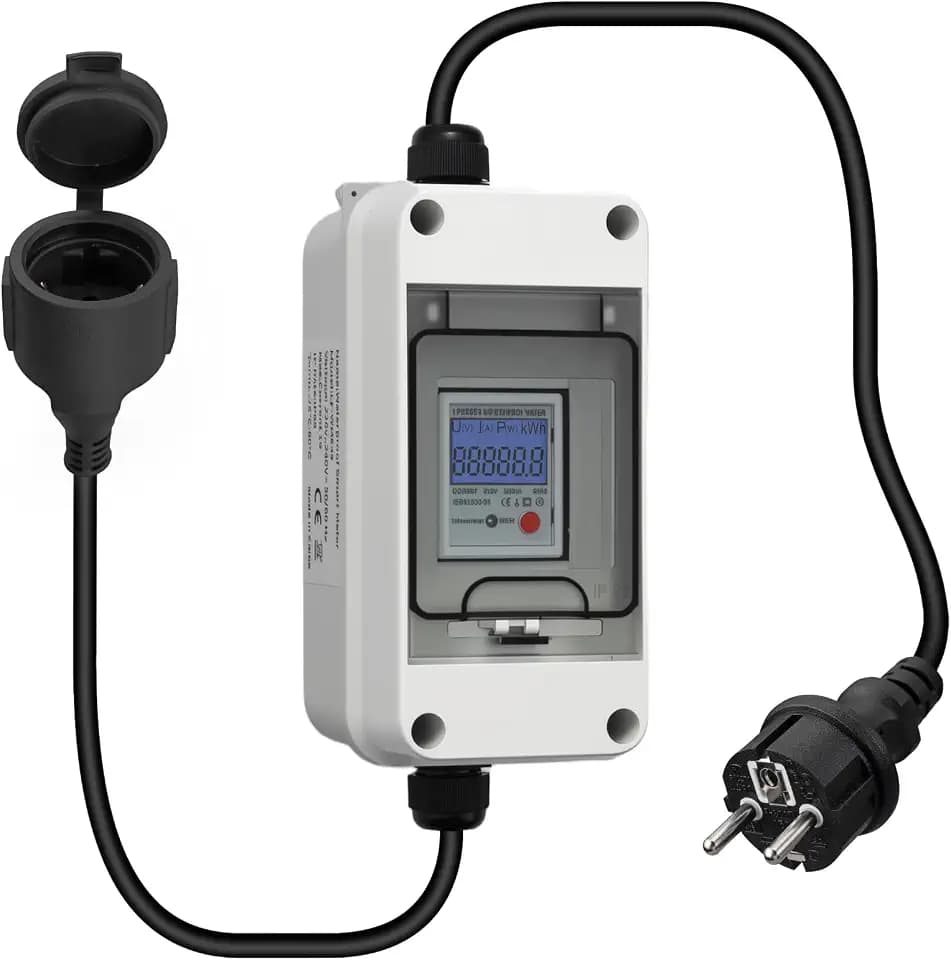 Kamtop Mobiler Digitaler Stromzähler, Mobile Outdoor KWH Messgerät für Schuko mit Reset, IP65 wasserdicht, 0,9 m Gummikabel, 230V 16A Zwischenzähler zur Stromverbrauchsmessung für Haushalt & Geräte