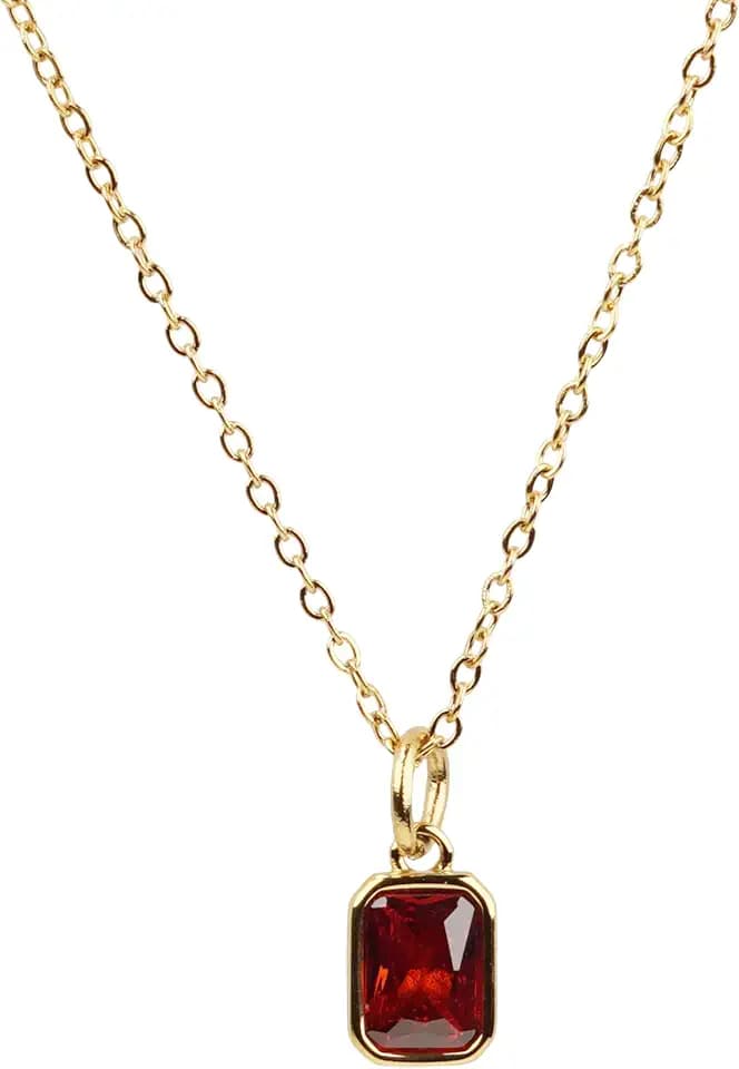 TILOVE – Damen Halskette mit rotem Granat Anhänger – 18K vergoldete Goldkette 42+5cm – Edler Schmuck mit Edelstein – Geschenkidee mit Box & Karte – Elegante Granatkette für Frauen