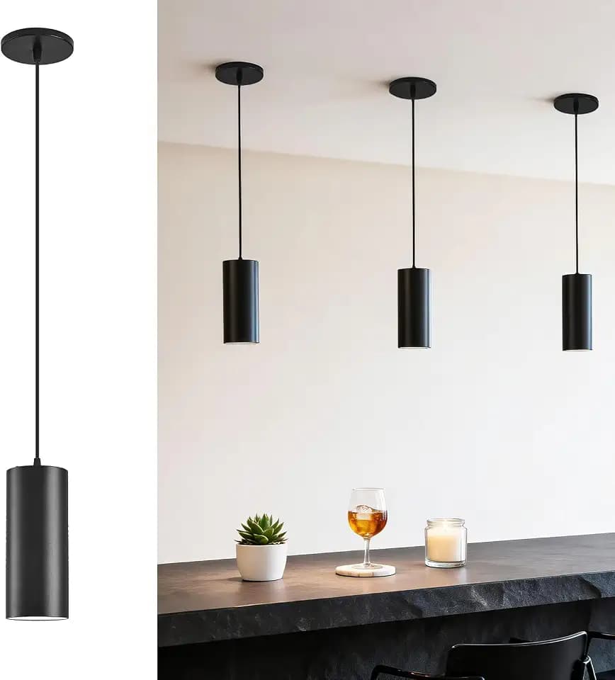 3.43" Pendant Lights Kitchen Island, 25W Cylinder Hanging Lights with Dipswitch, Modern Eye Care Led Pendant Lamp fixtures for Bedroom, Living Room, Office (Black, 3.43 Inch 1 Pcs)