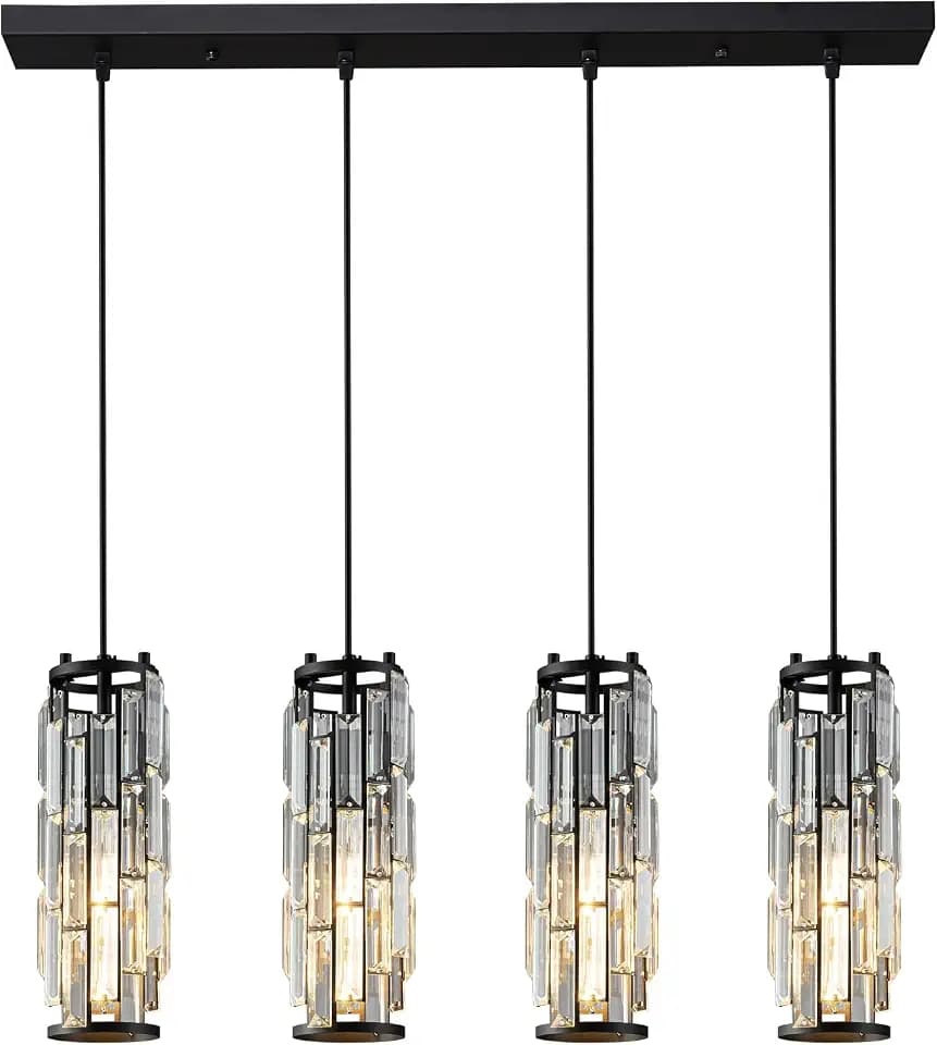 LMQNINE 4-Light Black Linear Crystal Pendant Lights Kitchen Island Fixture