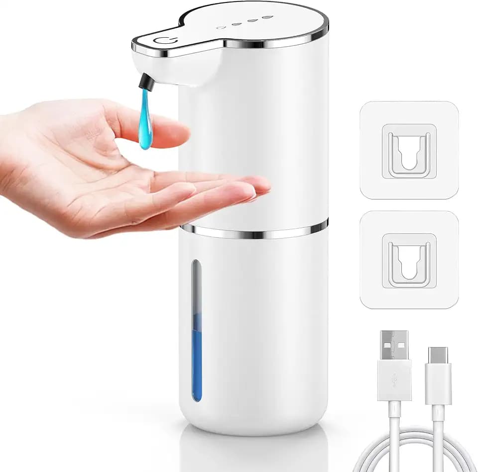 Seifenspender Automatisch, Wandbefestigung Elektrischer Seifenspender mit Sensor, 4 Stufen Verstellbar USB Wiederaufladbar Soap Dispenser Weiss für Küchen, Bad, Schule