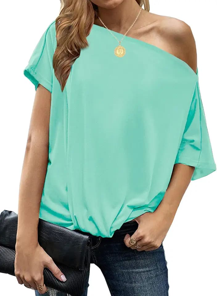 LEIYEE Womens Off Shoulder Tops Summer Casual Short Sleeve Front Twist Knot T Shirts Blouses
