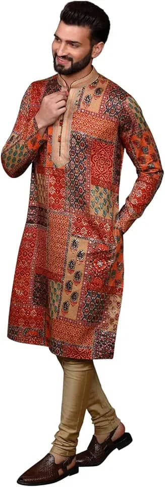 KISAH Men's Kurta Set - Printed Cotton Blend - Traditional Indian Ethnic Wear for Men - Ideal for Weddings and Festivals