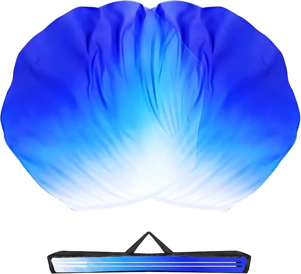 Baisdan 54"x54" Worship Flags for Dance Church, Praise Dance Flags for Worship, Silk-like Chiffon Flag with Flexible Rods & Storage Bag, Set of 2, White-Blue