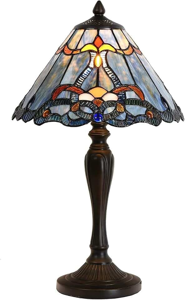 Bieye L30683 Barock-Tischlampe aus Buntglas im Tiffany-Stil, Nachtlicht mit 12 Zoll breitem blauen Lampenschirm für Nachttisch, Schlafzimmer, Wohnzimmer, 20 Zoll hoch