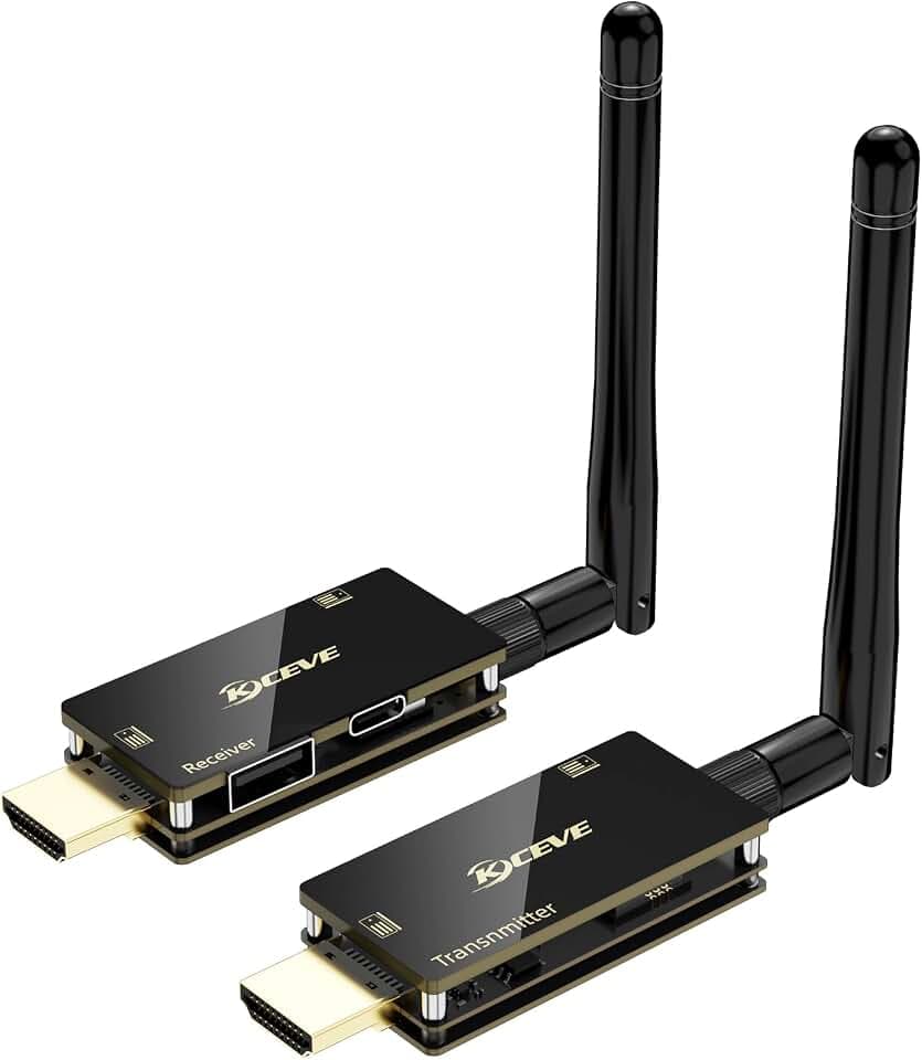 HDMI Wireless Transmitter and Receiver with USB Mouse/Keyboard Port, with KVM Function Wireless Extender Kit with Antenna, No Shell Desigh for Better Heat Dissipation, 200m/656ft Range