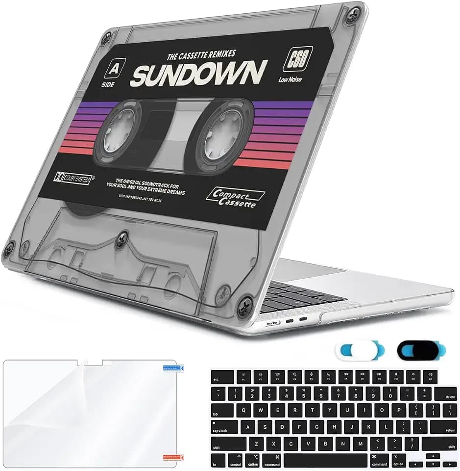 Compatible with MacBook Air 13.6 inch Case 2026 2025 2024-2022 Release M5 A3449 M4 A3240 M3 A3113 M2 A2681 with Touch ID, Hard Shell Case&Keyboard Film&Screen Film&Webcam Cover, Cassette Tape