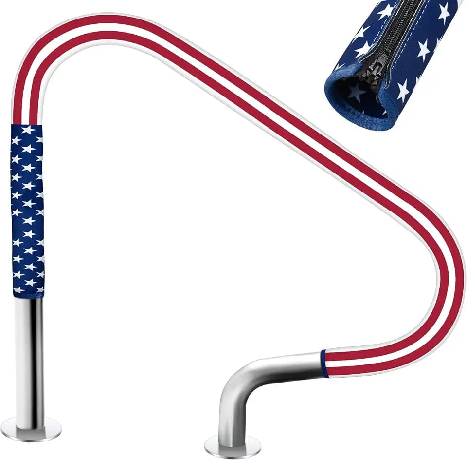 Junkin 6 Ft Pool Handrail Cover with Zipper, Slip Resistant 4th of July