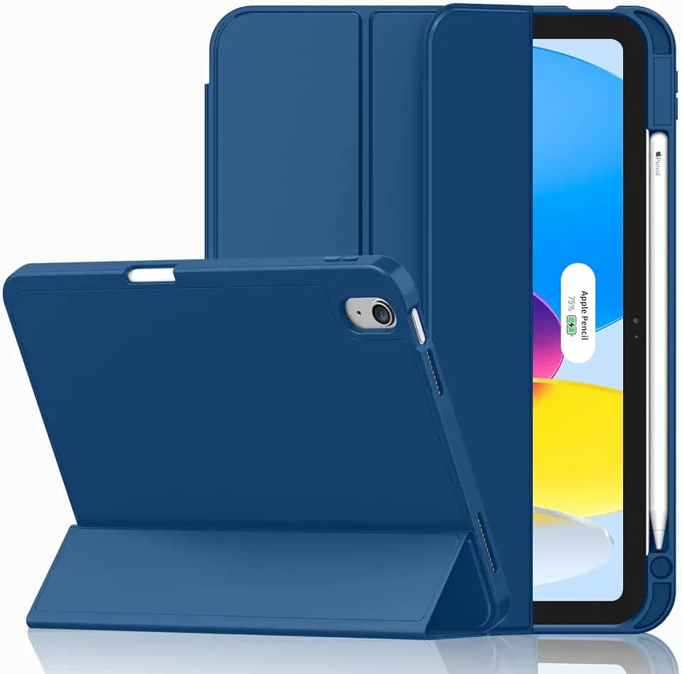 iMieet Case for iPad (A16)/iPad 10th Generation [11-Inch 2025/10.9 Inch 2022], Trifold Stand Smart Cover with Pencil Holder and Soft TPU Back, Supports Touch ID(Navy Blue)