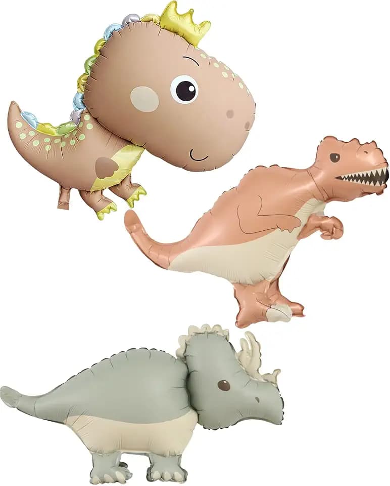 Giant Cute 3D Dino Balloons Set,3 Pcs Self Standing Foil Mylar Helium Balloons for Jurassic Jungle Safari Birthday Decor Supplies
