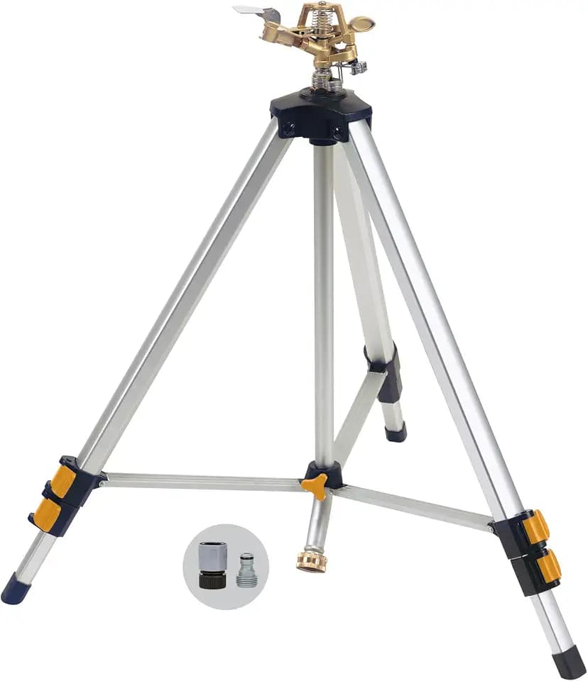 Melnor 65162AMZ Metal Pulsating Sprinkler with QuickConnect Set, Amazon Bundle, XT Tripod