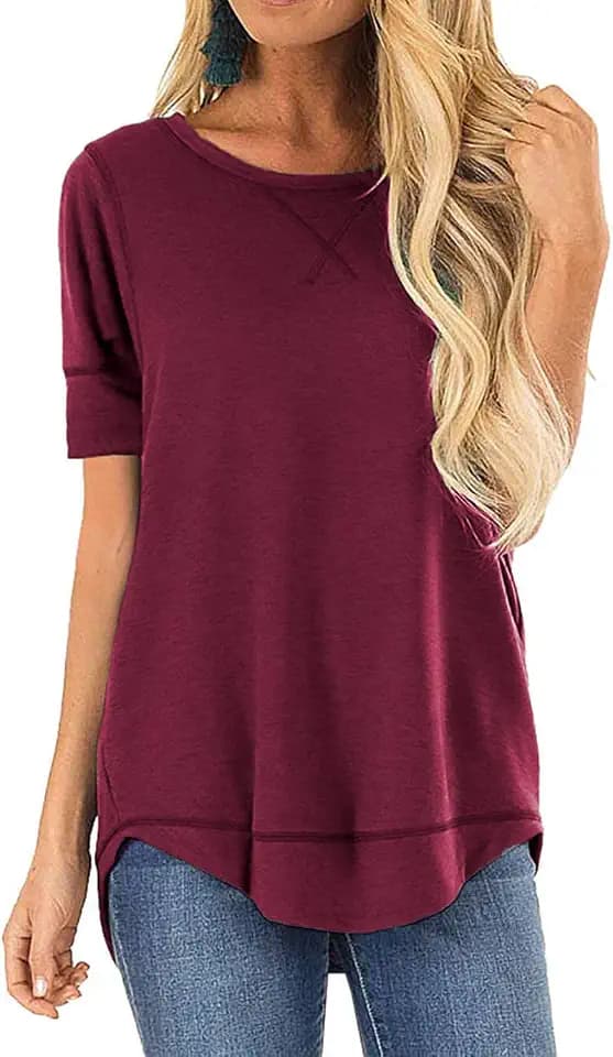 HIYIYEZI Summer Tops for Women Short Sleeve Side Split Casual Loose Tunic Top