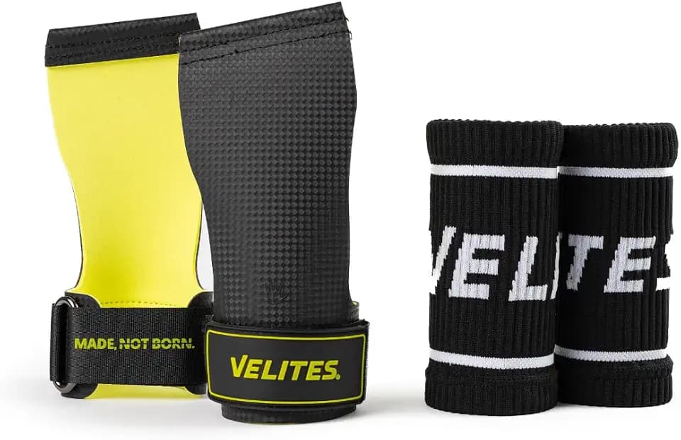 Velites - Official Crossfit® Games Quad Ultra Grips - No Chalk and Smooth Bars - Wristbands and Carry Bag Included - Pull-ups, Muscle-ups and Toes to bar
