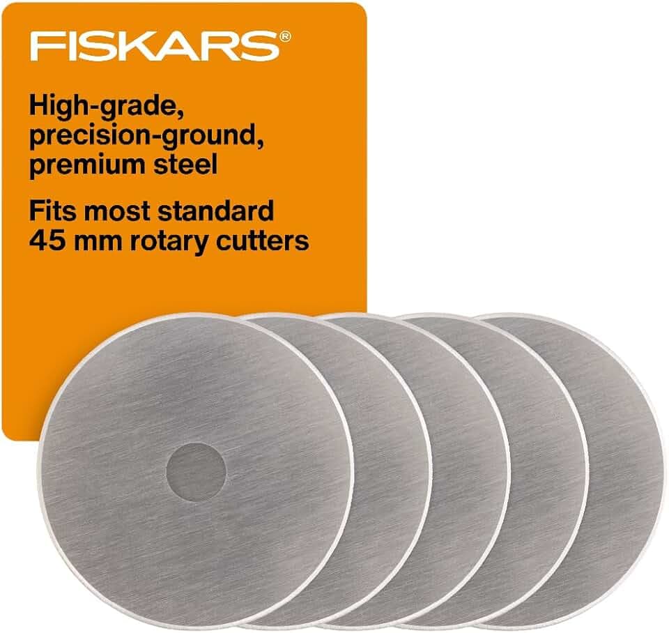 Fiskars 45mm Rotary Cutter Blade Replacements for Fabric, 5-Pack