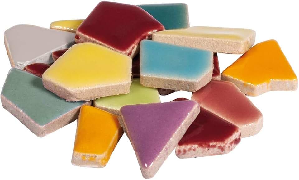 Rayher Fun Ceramica Mosaik Mix, polygonal, farbig glasierter Ton, Regenbogenfarbene Mischung zum Basteln, Dose 500g ,14863990, Regenbogen