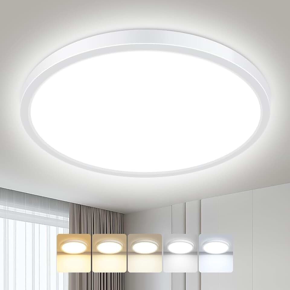 Peasur Deckenlampe LED Deckenleuchte Flach,5Farben-3000/3500/4000/5000/6500K,Wasserfest Badezimmer Lampe Decke,24W Modern Rund Lampe für bad flur schlafzimmer keller Wohnzimmer Büro,30 * 1.6cm
