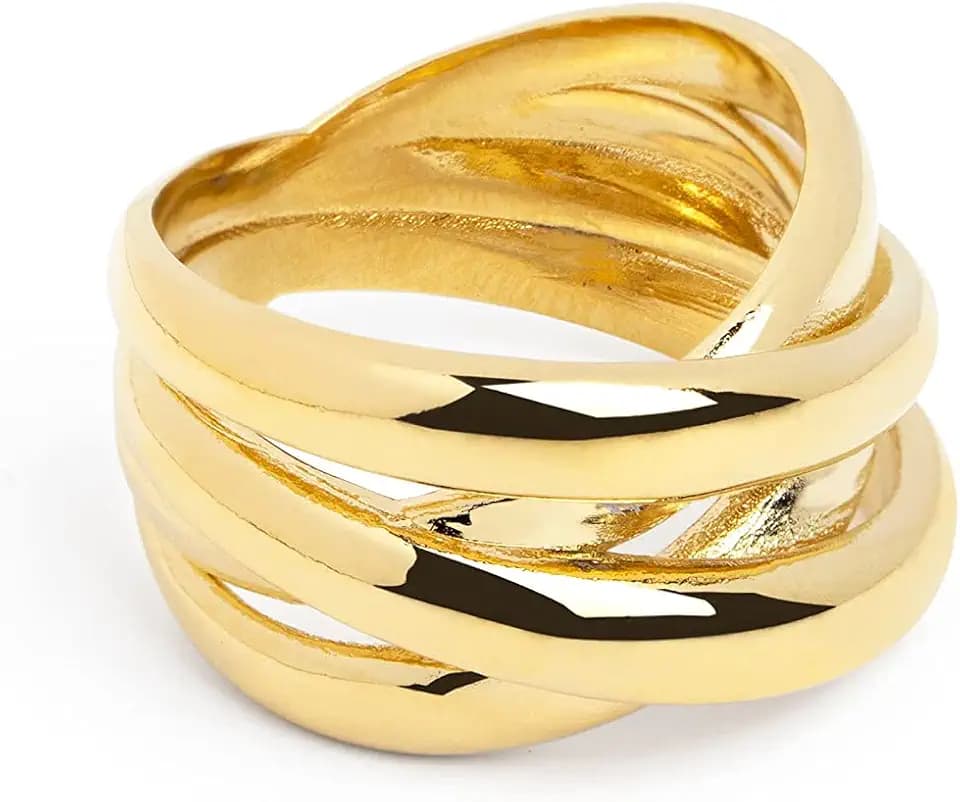 SINGULARU - Double Cross Ring. Messing mit 18 Kt Vergoldeter Beschichtung. Schmuck für Damen. Größe 10-20.