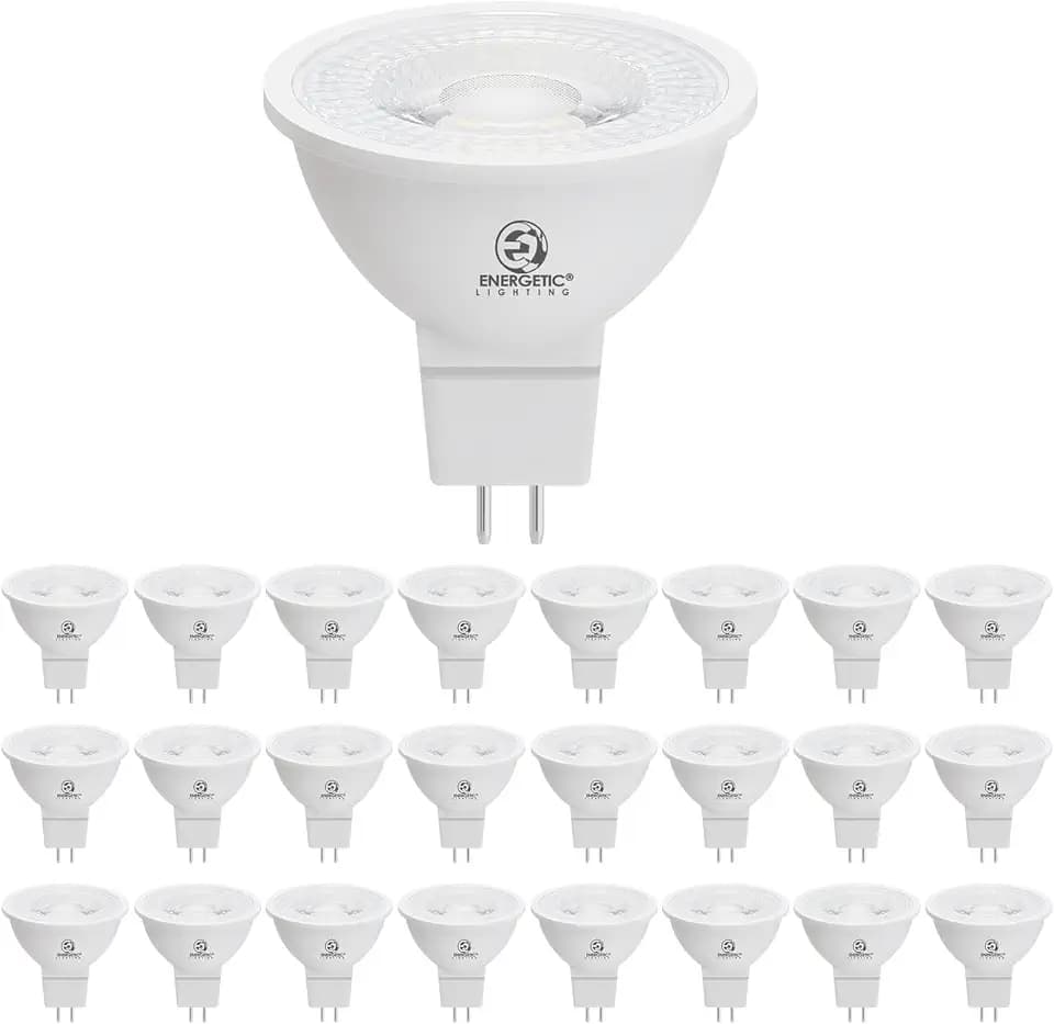 Energetic Dimmable MR16 5W 12V LED Light Bulb, 50W Halogen Equivalent, CRI 90+, GU5.3 Bi-Pin Base, 40 Degree Beam Angle, 3000K Warm White, 500LM, for Landscape, Recessed, Track Lighting, 24Pack