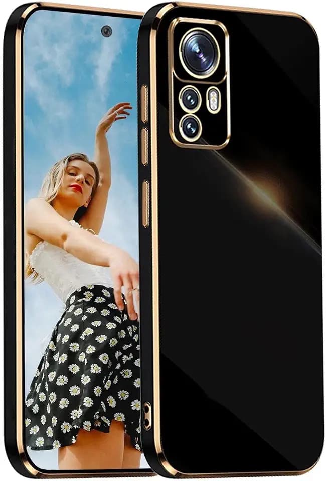 Hülle für Xiaomi 12T/12T Pro 5G,TPU Galvanisiertes Stoßfeste Handyhülle,Glänzend Spiegel Kratzfeste Schutzhülle,Ultra Dünn Silikon Cover Case,Schwarz