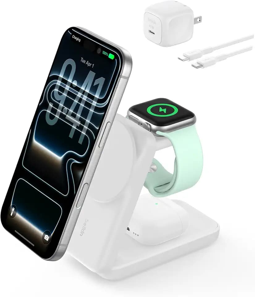 Belkin Qi2.2 25W Wireless 3 in 1 Foldable Fast Charging Station for iPhone