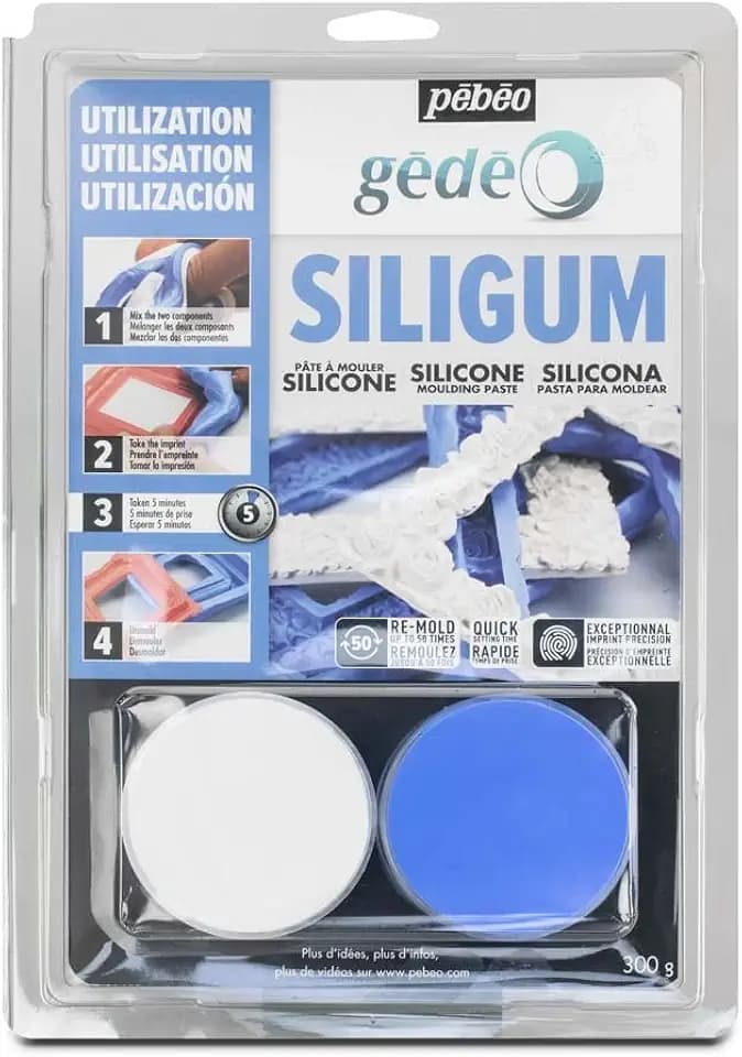 Pébéo - Gédéo Siligum 300 G - Siligum Spezialformenbaupaste - Silikonformenpaste Kleine Abmessungen & flache Dekorationen - Silikon für sehr schnell abbindende Formen - 300 G