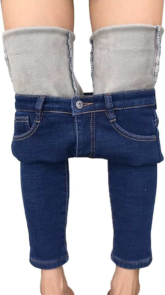 heipeiwa Damen-Winter-Jeans, Dicke Skinny-Hose, Fleece-gefüttert, schmal, Stretch, warme Jeggings