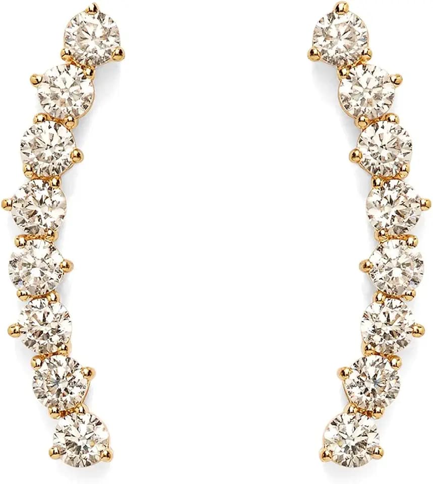 PAVOI 14K Gold Plated Ear Crawler Earrings for Women, CZ Climber Studs