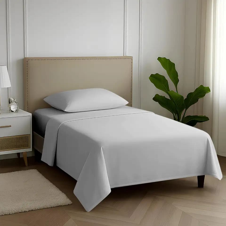 Carressa Linen 600 Series Cotton Twin Sheets Set, 16" Deep Pocket, Silver