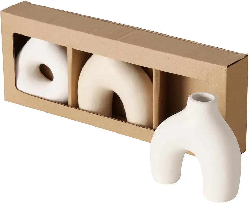 BOLTZE Vase Metty (3 TLG., Farbe Beige/Weiß, aus Keramik, Matt, LxBxH: 10 x 3,5X 10 cm, Organische Form, Handgearbeitet, Wasserfest, Minimalistisches Design, Blumenvase, Dekoration) 2051153