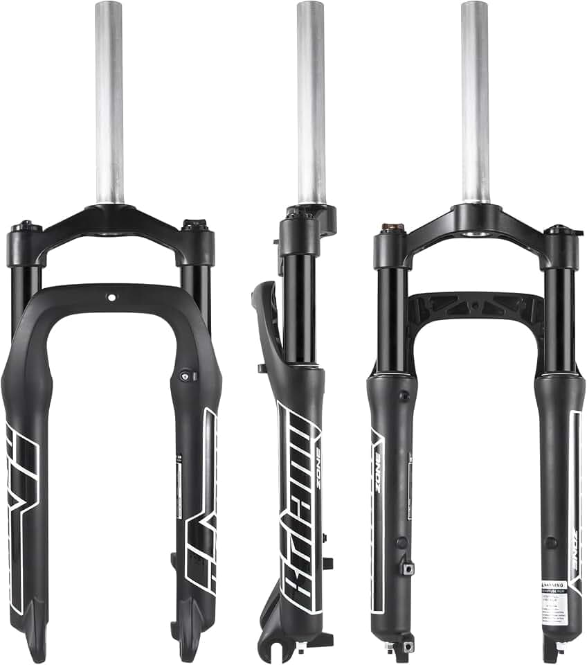 BOLANY Fat Tire MTB Suspension Fork, 20/26 x 4.0 inch 1 1/8 Straight Tube 100mm Travel Spacing Hub 135mm Manual Lockout 9mm QR Oil Spring Front Forks for Snow Beach XC Mountain Bike