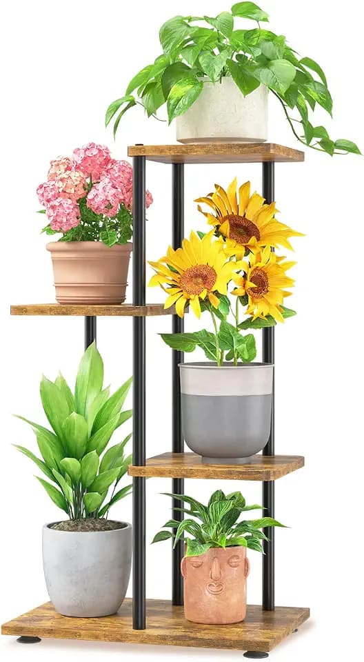 LASZOLA Plant Stand Shelf Tall for Indoor Corner, 3 Tier Wood Brown