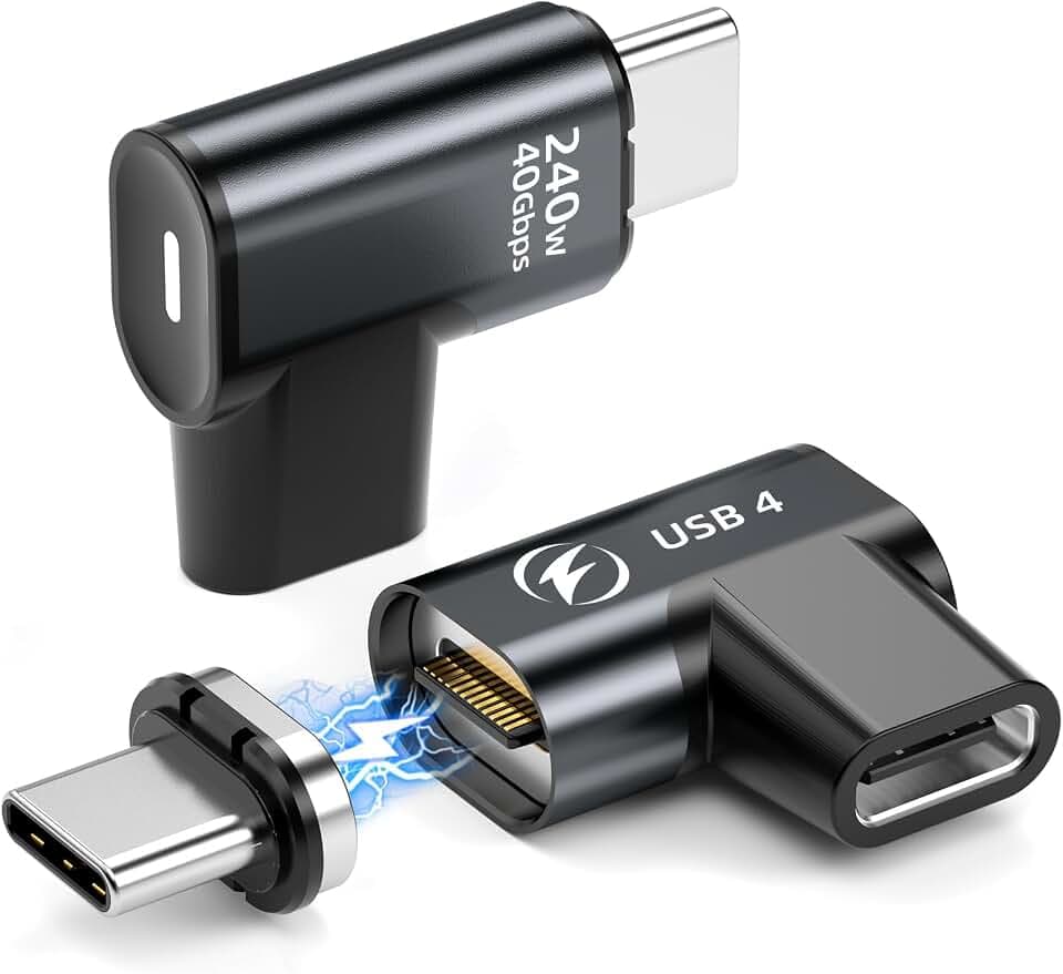 HanCenDa USB-C-Magnetadapter 240 W, 24-Pin-Magnet-USB-C-90-Grad-Adapter Typ-C-Adapter mit USB4 40 Gbit/s Datenübertragung, 8K 60 Hz Video