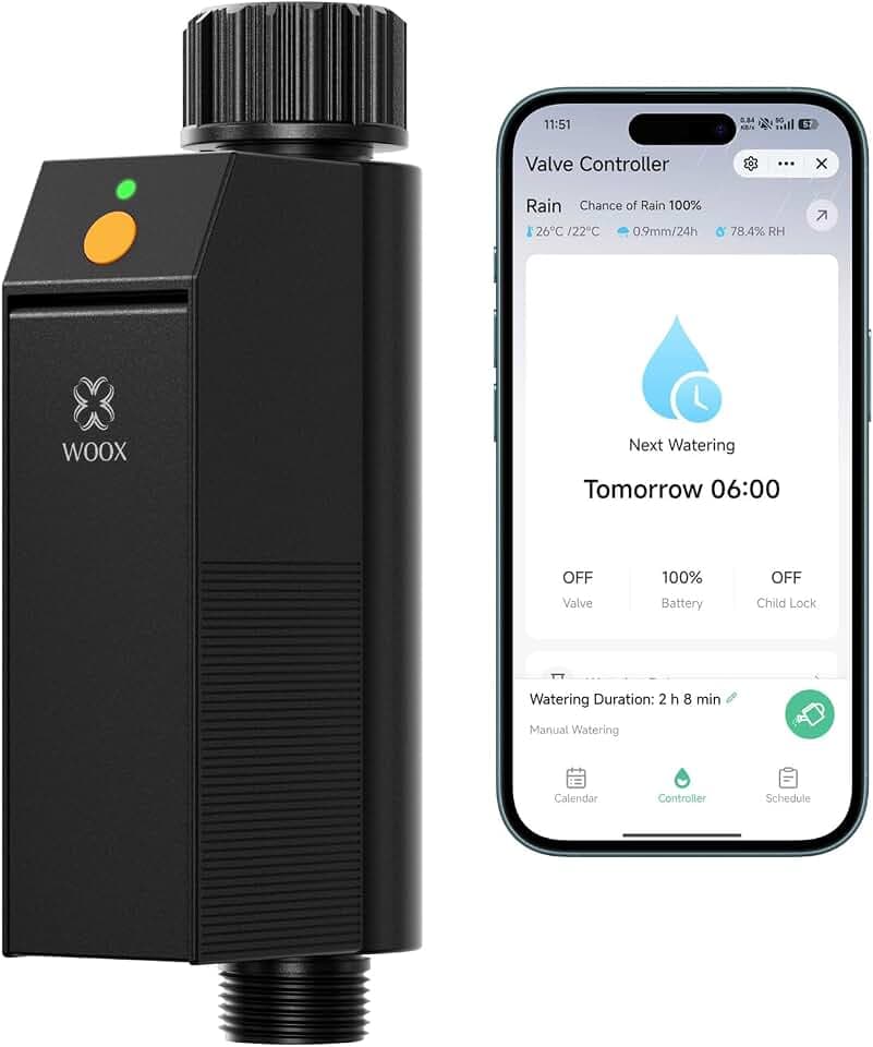 Woox Smart WLAN Bewässerungscomputer, Kein Hub Erforderlich 2,4GHz Bewässerungsuhr, App/Sprachsteuerung, IP65 Wasserdicht Automatische Garten Zeitschaltuhr mit Regenverzögerung & Manuellem Gießen