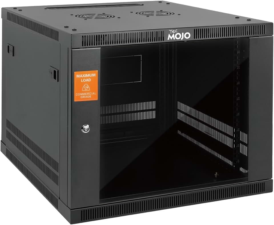 Tecmojo 9U Wall Mount Rack Cabinet, Heavy-Duty 176 Lbs High Load Capacity, 19” Enclosed Server Network Rack with 2 Colling Fans,Glass Door, 23.6” Deep – Elite Collection