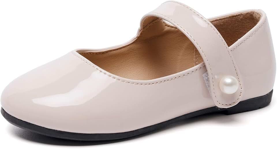HEVA Klassische Mary-Jane-Schuhe für Mädchen mit Klettverschluss, Flache Schuhe für Hochzeitskleider Schulschuhe