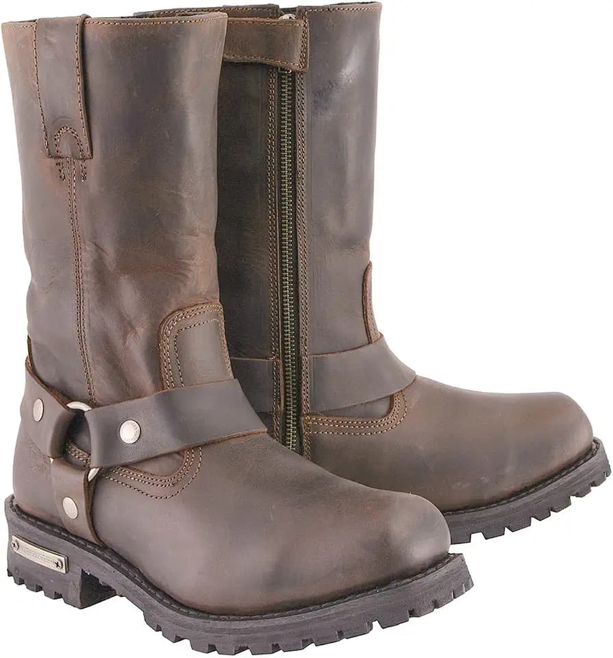 Milwaukee Leather Men's Classic 11-Inch Dark Brown Leather Harness Square Toe Motorcycle Boots MBM9062-9.5