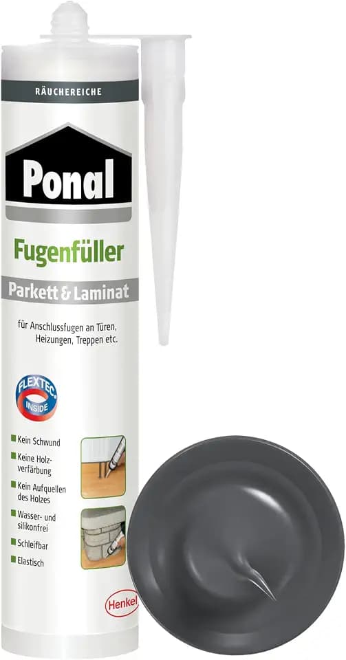 Ponal Parkett & Laminat Fugenfüller Räuchereiche, elastische Fugenmasse für Anschluss- und Dehnungsfugen, lösemittel-, wasser- und silikonfreie Dichtmasse, 1x280ml Kartusche