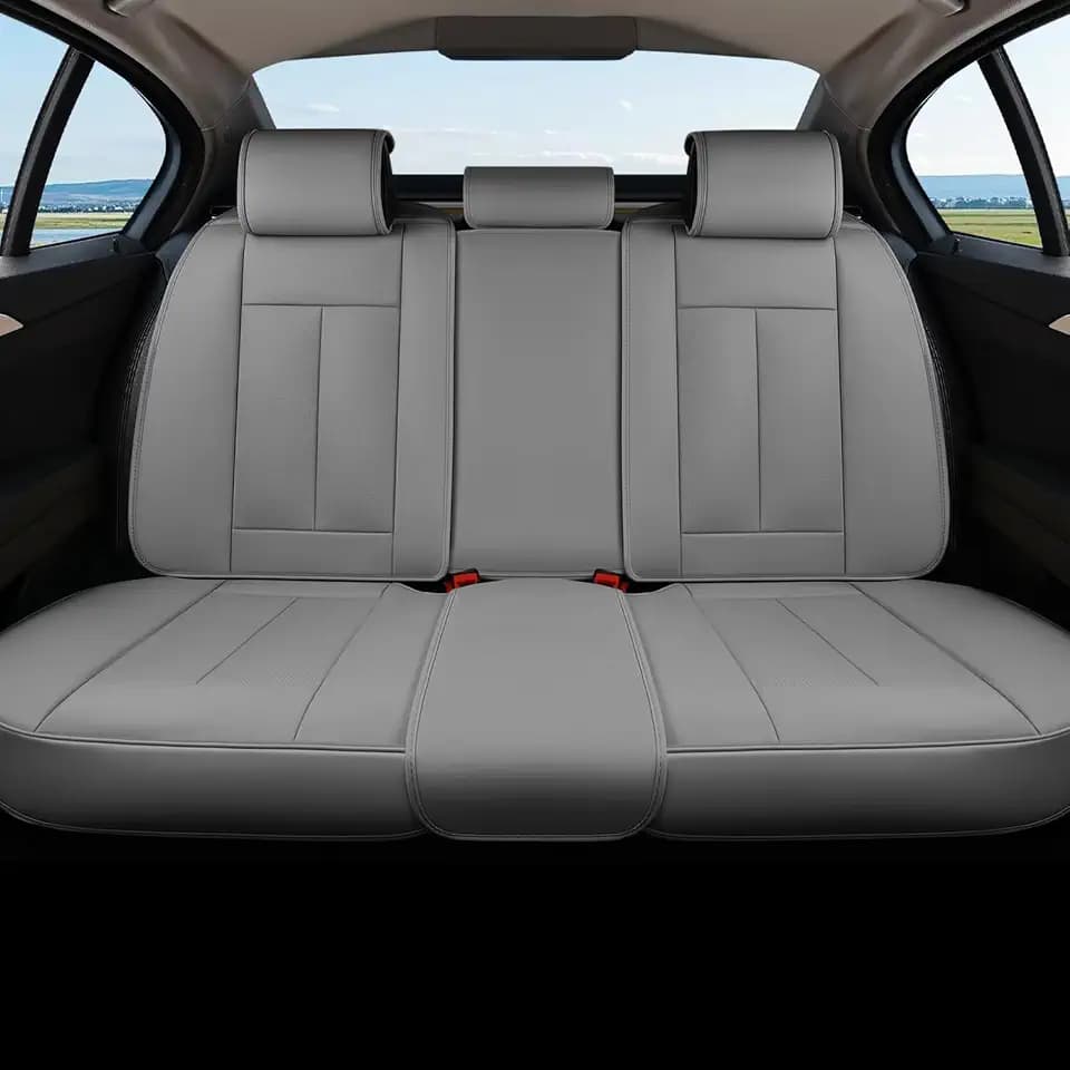 Coverado Back Seat Cover, Gray Seat Covers for Cars, Waterproof Back of Car Seat Protector for Kids, Nappa Leather Car Seat Cushion, 3-Pieces Universal Fit Most Cars Interior Backseat Covers